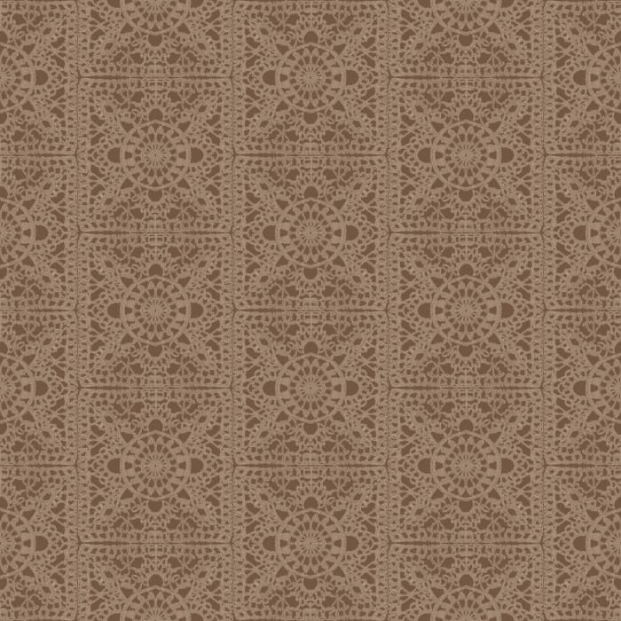 The Granny Crochet Wallpaper captures the cozy nostalgia of handwoven textiles, featuring intricate lace-inspired motifs in a soft charcoal gray on a warm neutral base.