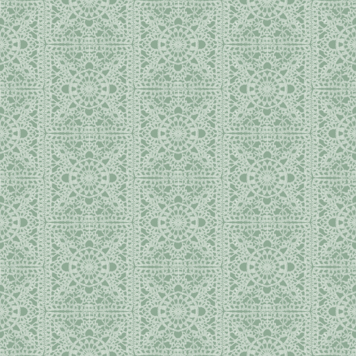 The Granny Crochet Wallpaper captures the cozy nostalgia of handwoven textiles, featuring intricate lace-inspired motifs in a soft charcoal gray on a warm neutral base.