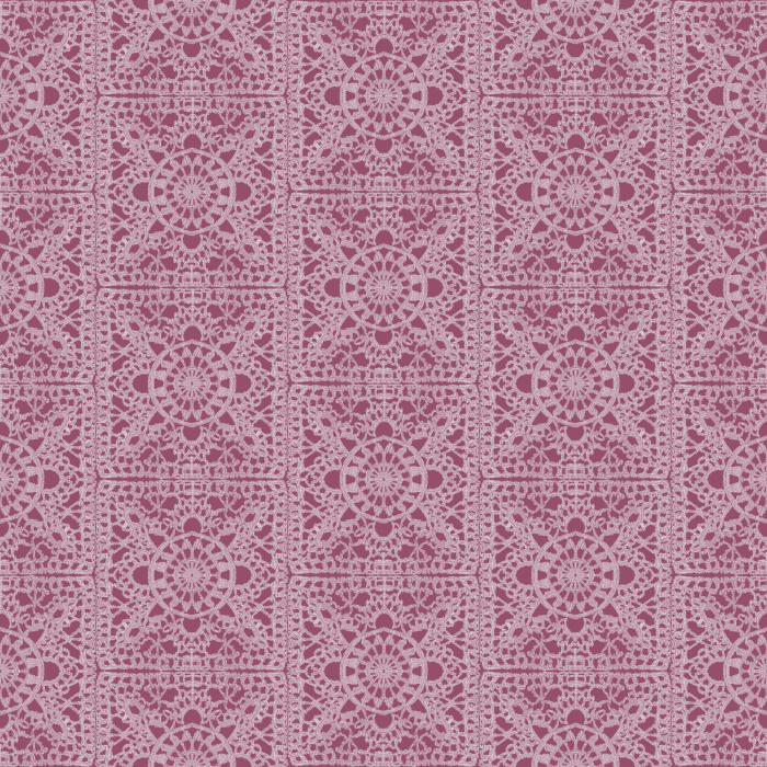 The Granny Crochet Wallpaper captures the cozy nostalgia of handwoven textiles, featuring intricate lace-inspired motifs in a soft charcoal gray on a warm neutral base.