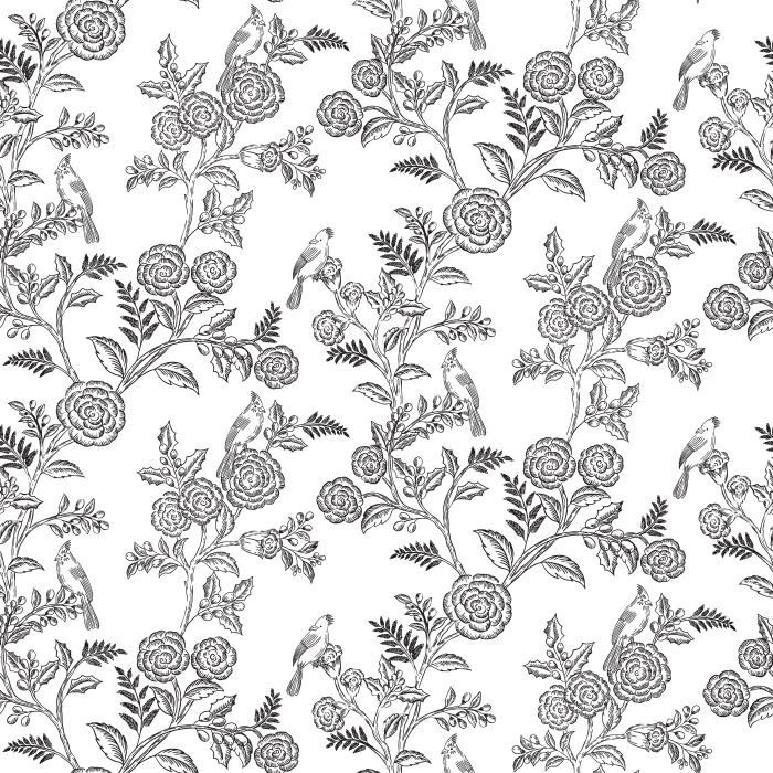 The Woodland Birds Wallpaper captures the peaceful charm of nature with hand-illustrated songbirds perched among blooming branches in soft taupe tones.