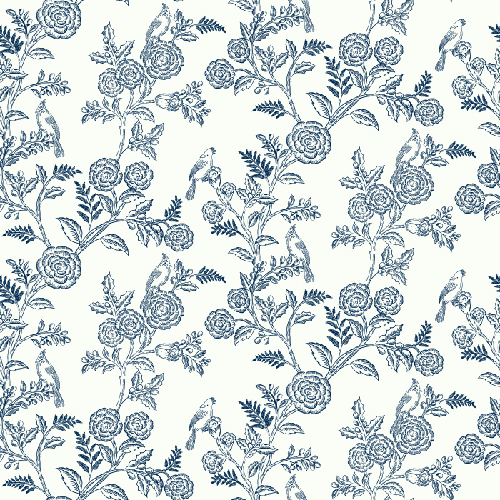 The Woodland Birds Wallpaper captures the peaceful charm of nature with hand-illustrated songbirds perched among blooming branches in soft taupe tones.