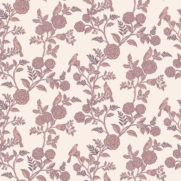 The Woodland Birds Wallpaper captures the peaceful charm of nature with hand-illustrated songbirds perched among blooming branches in soft taupe tones.