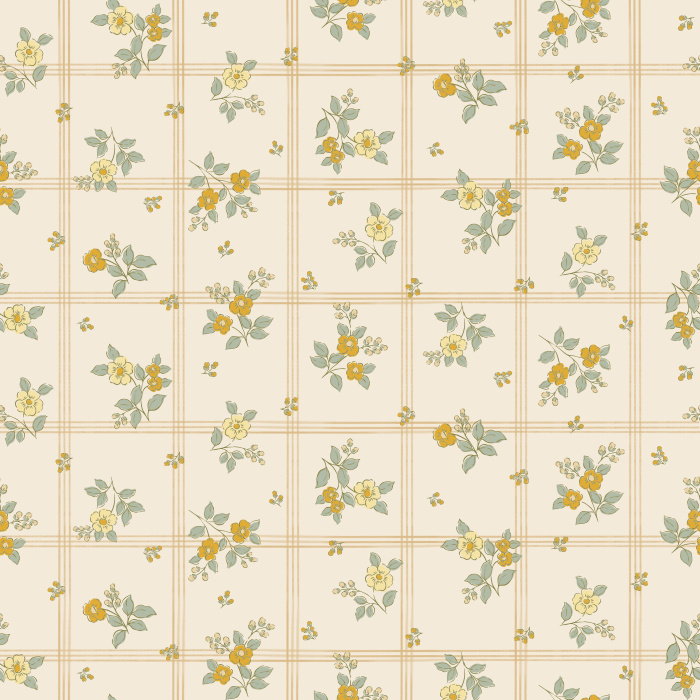 The Petal Flurry Wallpaper brings fresh vintage charm to any room with its delicate clusters of soft yellow and sage green flowers arranged in a dainty grid pattern.