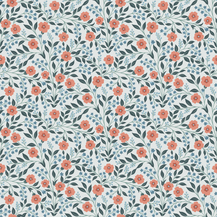 The Botanical Vine Wallpaper brings an enchanting touch of nature indoors with its deep navy backdrop adorned by winding green leaves, red berries, and dainty white blossoms.