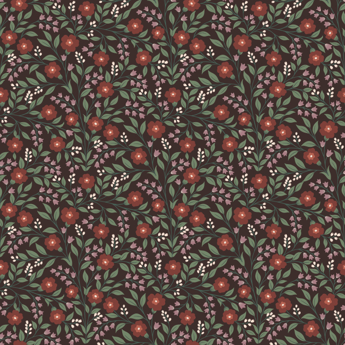 The Botanical Vine Wallpaper brings an enchanting touch of nature indoors with its deep navy backdrop adorned by winding green leaves, red berries, and dainty white blossoms.