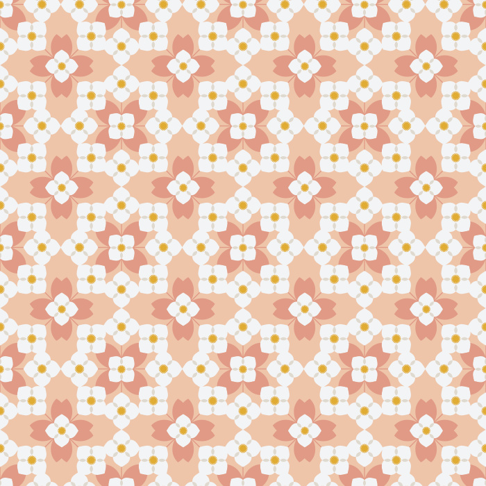 The Floral Quilt Wallpaper blends retro charm with cozy cottage warmth, featuring a geometric floral pattern in fresh shades of green and white with soft golden accents.
