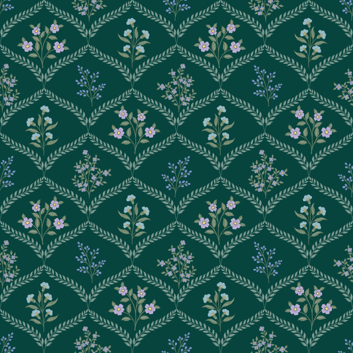 The Joyful Meadow Wallpaper brings natural beauty indoors with delicate sprigs of wildflowers arranged in a soft diamond lattice pattern.