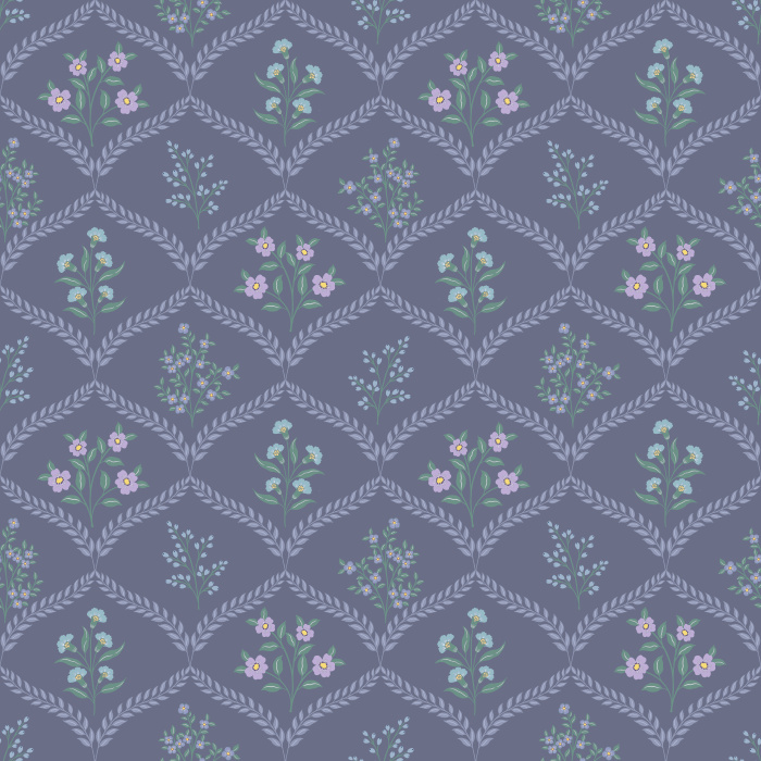 The Joyful Meadow Wallpaper brings natural beauty indoors with delicate sprigs of wildflowers arranged in a soft diamond lattice pattern.