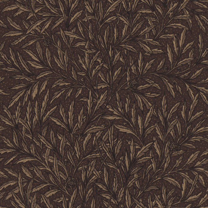 The Earthy Willow Wallpaper brings natural elegance to your space with its intricate leaf pattern in warm brown tones on a soft neutral background.