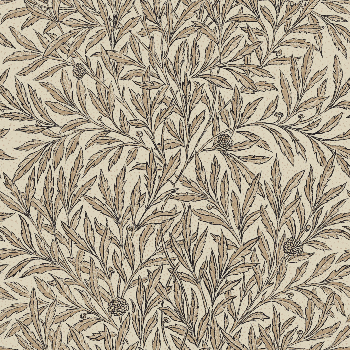 The Earthy Willow Wallpaper brings natural elegance to your space with its intricate leaf pattern in warm brown tones on a soft neutral background.