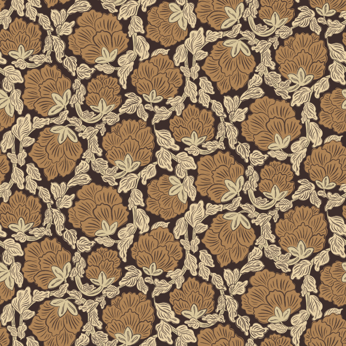 The Petal Whirl Wallpaper brings dramatic elegance to your space with its intricate floral pattern in rich shades of espresso brown, caramel, and cream.