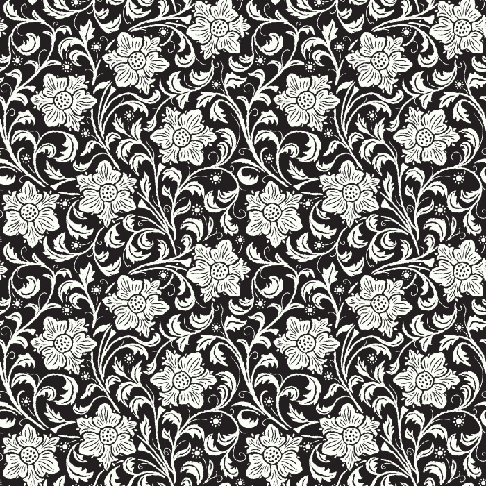 The Midnight Bloom Wallpaper captures the beauty of a moonlit garden with deep navy tones, scrolling vines, and crimson red blossoms.