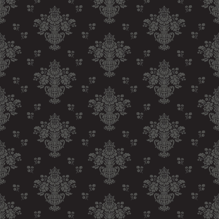 The Historic Damask Wallpaper brings timeless sophistication to your home with its classic damask pattern in soft taupe against a muted blue-gray background.