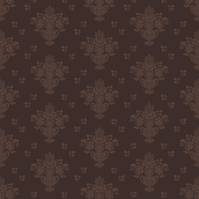 The Historic Damask Wallpaper brings timeless sophistication to your home with its classic damask pattern in soft taupe against a muted blue-gray background.