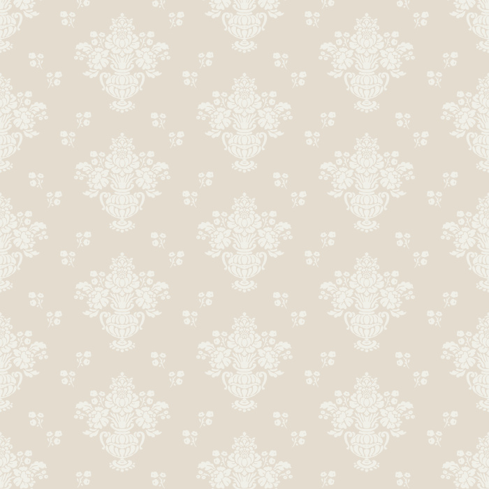 The Historic Damask Wallpaper brings timeless sophistication to your home with its classic damask pattern in soft taupe against a muted blue-gray background.