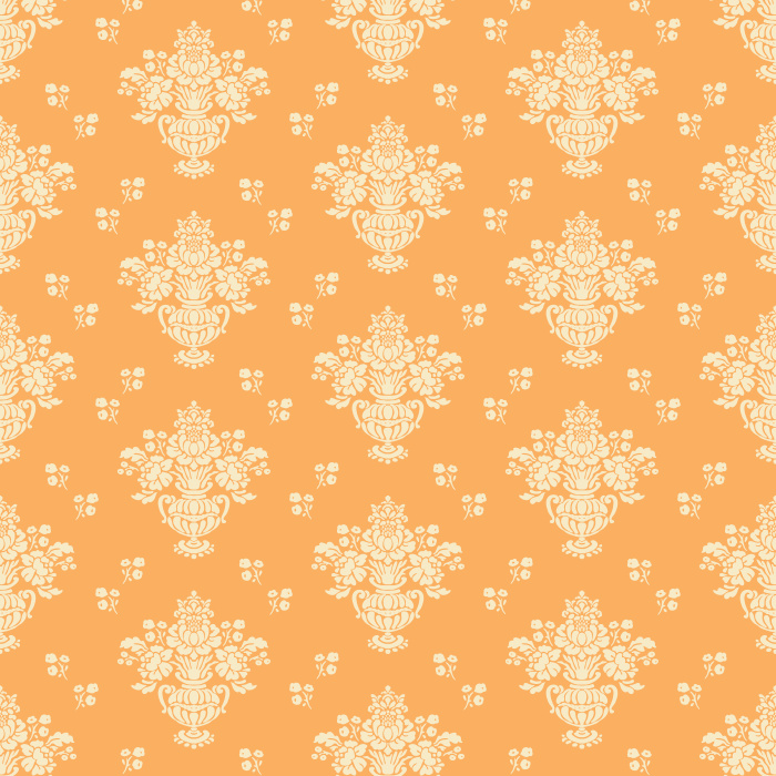 The Historic Damask Wallpaper brings timeless sophistication to your home with its classic damask pattern in soft taupe against a muted blue-gray background.