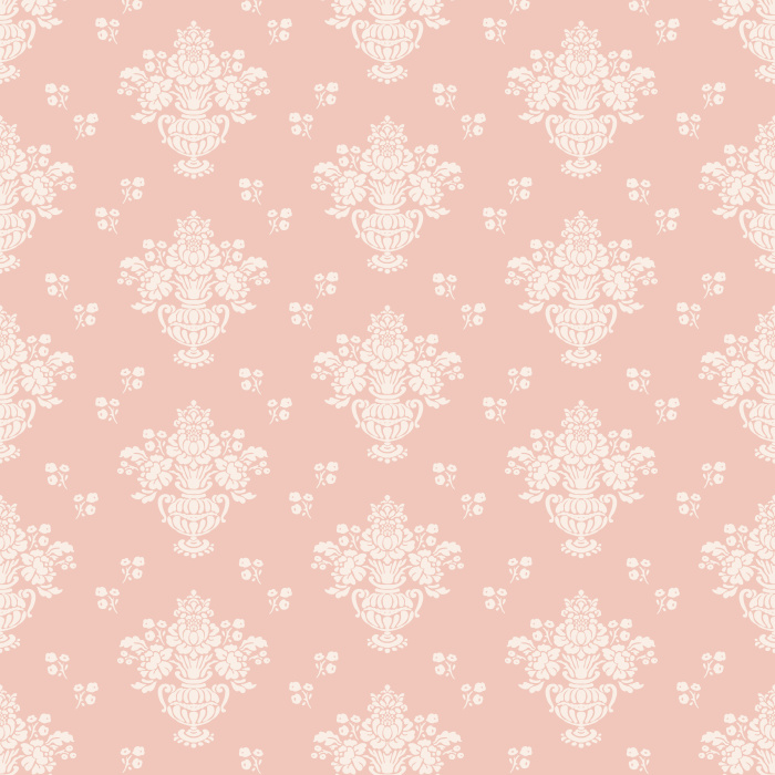 The Historic Damask Wallpaper brings timeless sophistication to your home with its classic damask pattern in soft taupe against a muted blue-gray background.