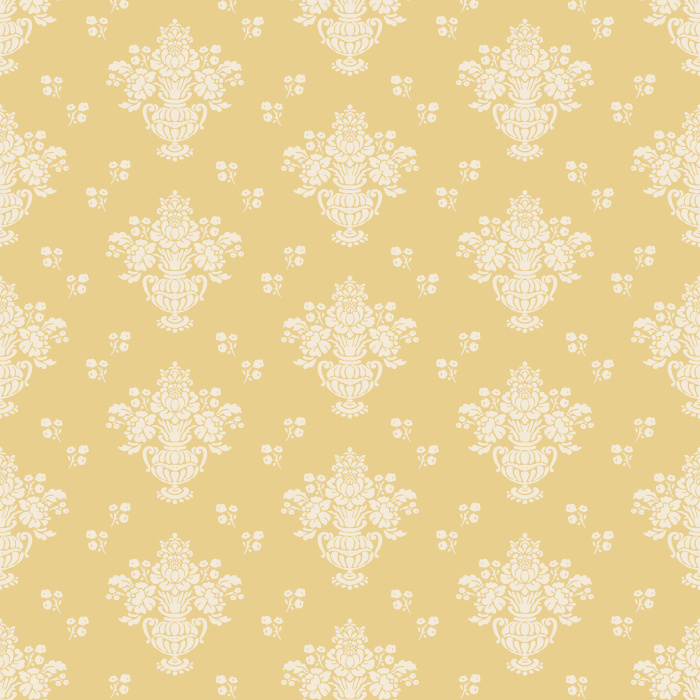 The Historic Damask Wallpaper brings timeless sophistication to your home with its classic damask pattern in soft taupe against a muted blue-gray background.