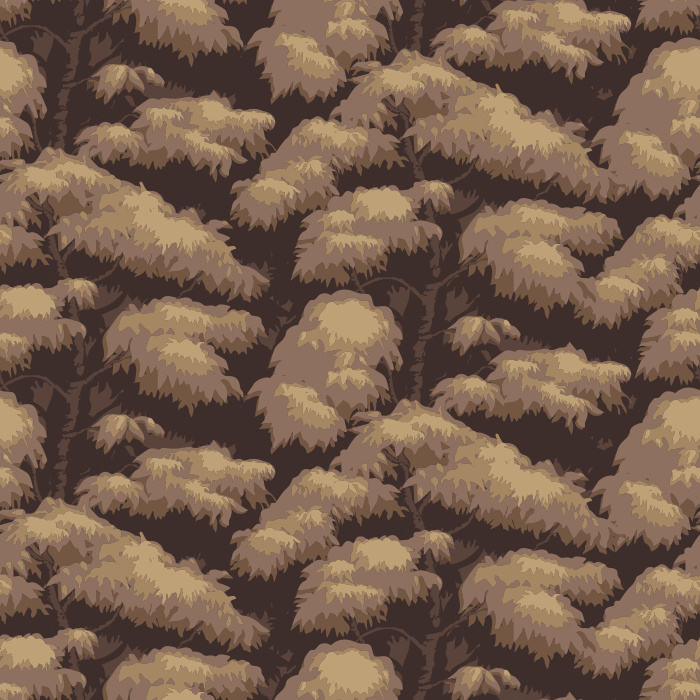 The Ficus Trees Wallpaper brings nature’s tranquility indoors with its lush layered pattern of deep blue foliage and earthy brown branches.