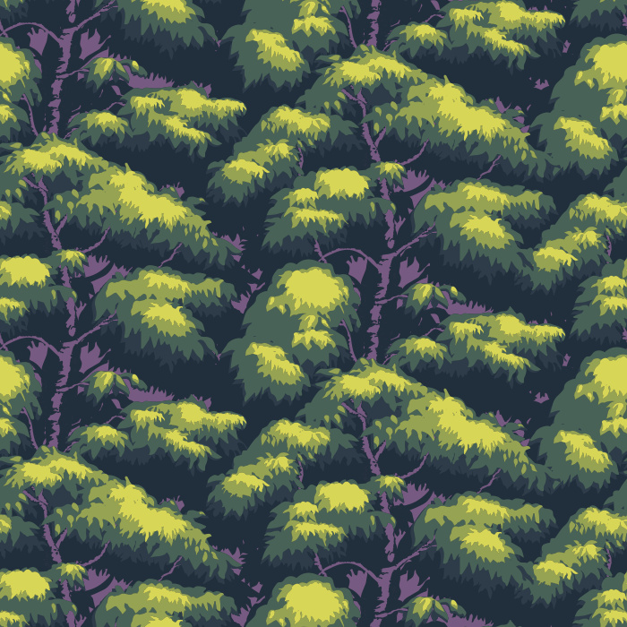 The Ficus Trees Wallpaper brings nature’s tranquility indoors with its lush layered pattern of deep blue foliage and earthy brown branches.