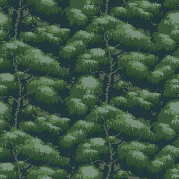 The Ficus Trees Wallpaper brings nature’s tranquility indoors with its lush layered pattern of deep blue foliage and earthy brown branches.