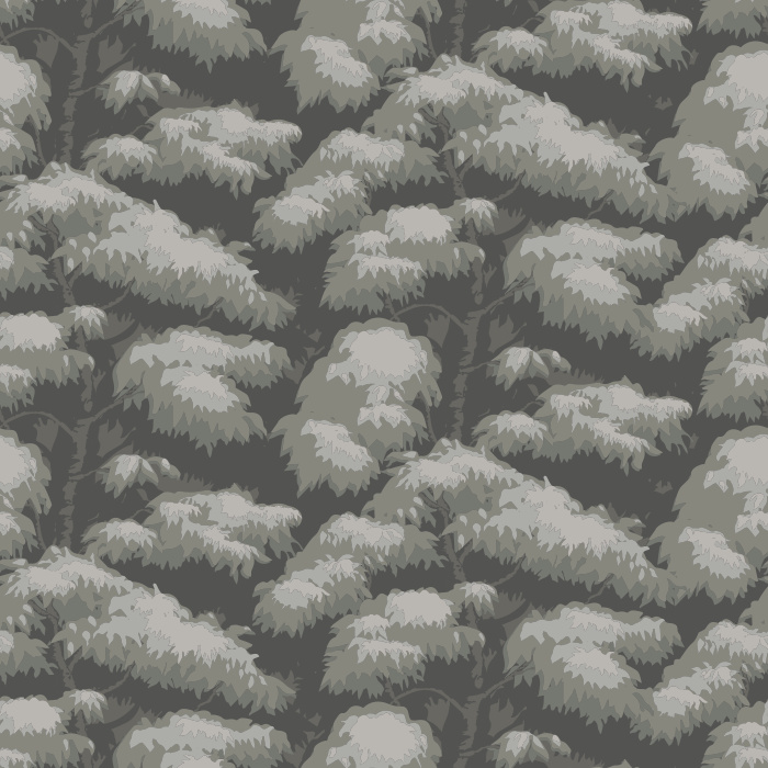 The Ficus Trees Wallpaper brings nature’s tranquility indoors with its lush layered pattern of deep blue foliage and earthy brown branches.