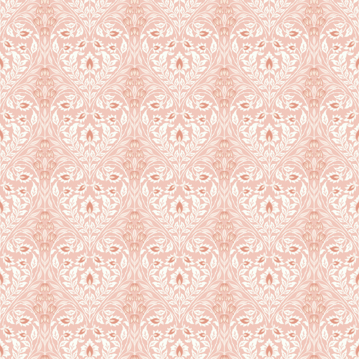 The Lush Vines Wallpaper features an intricate botanical design with cascading vines and floral details in soft rose and lavender tones against a rich forest green backdrop.