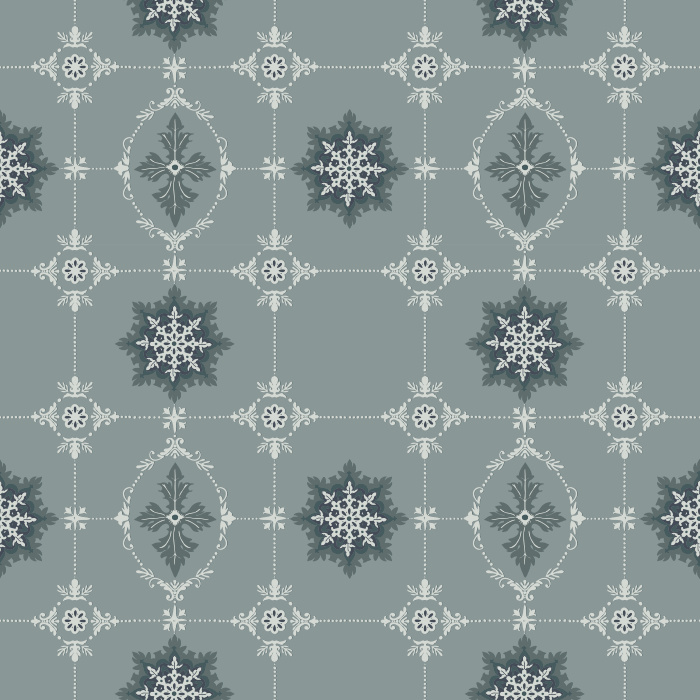 The Geometric Ornament Wallpaper showcases a refined vintage-inspired motif of navy star medallions and golden filigree accents on a muted sage green backdrop.