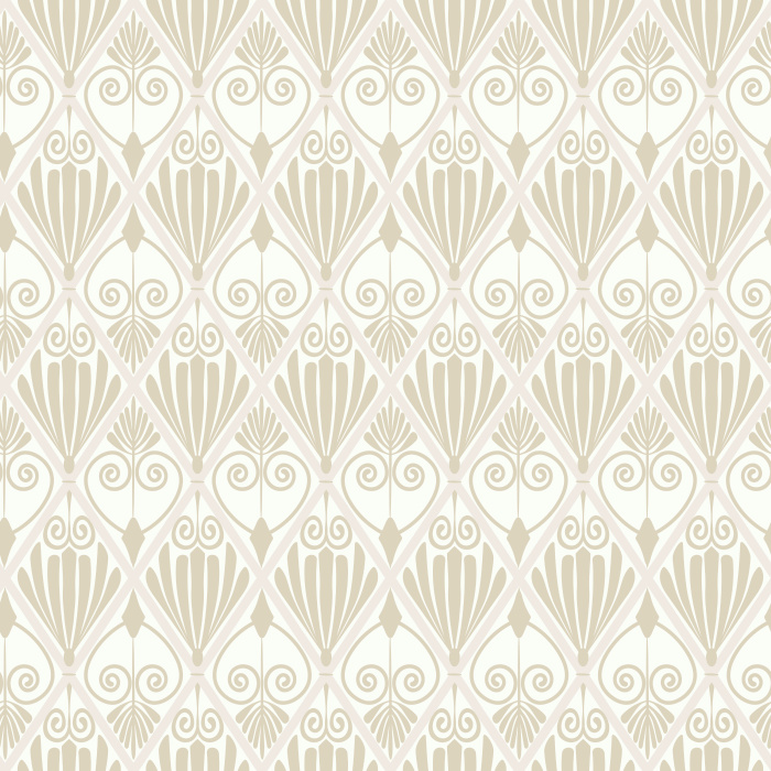 The Athenian Deco Wallpaper channels timeless Art Deco luxury with its geometric fan and scroll pattern in warm gold on a deep charcoal background.