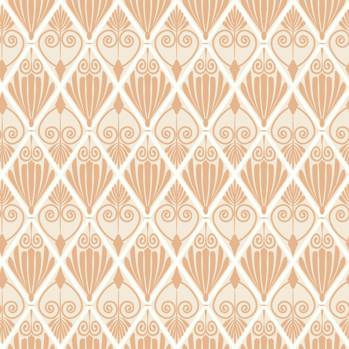 The Athenian Deco Wallpaper channels timeless Art Deco luxury with its geometric fan and scroll pattern in warm gold on a deep charcoal background.