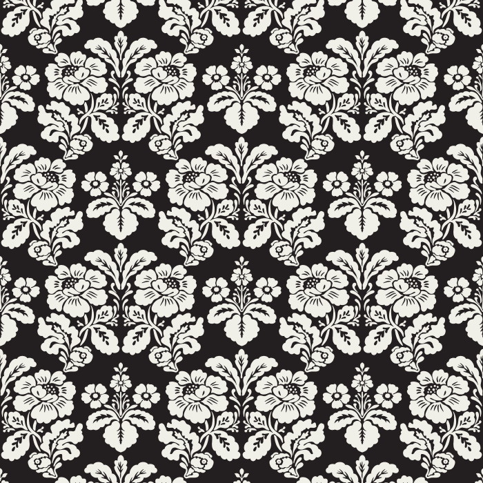 The Victorian Heritage Wallpaper captures timeless grandeur with its elegant damask-style floral motifs in ivory on a soft slate blue background.