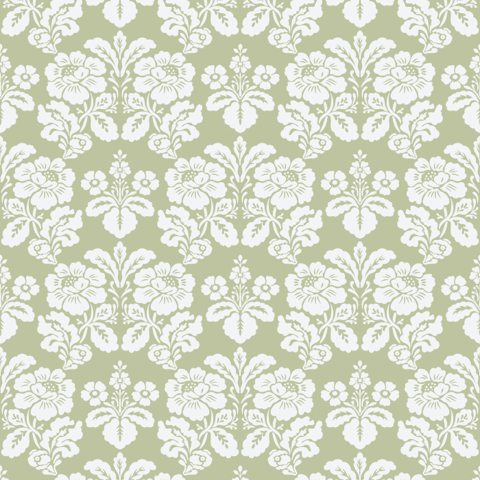 The Victorian Heritage Wallpaper captures timeless grandeur with its elegant damask-style floral motifs in ivory on a soft slate blue background.