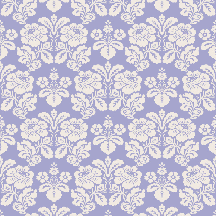 The Victorian Heritage Wallpaper captures timeless grandeur with its elegant damask-style floral motifs in ivory on a soft slate blue background.