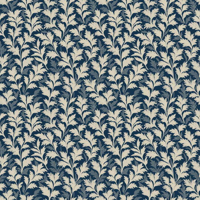 The Countryside Tapestry Wallpaper captures the timeless beauty of pastoral design with its intricate foliage pattern in deep navy and soft cream tones.