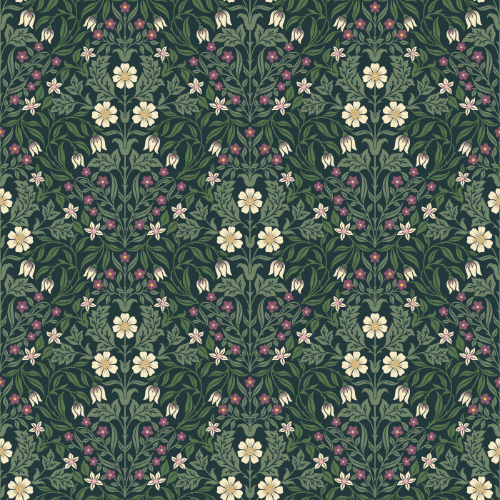 The Antique Blooms Wallpaper embodies timeless artistry with its intricate floral motif in soft cream, muted mauve, and olive green tones.