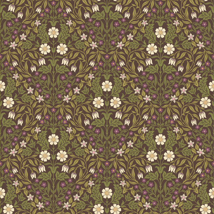 The Antique Blooms Wallpaper embodies timeless artistry with its intricate floral motif in soft cream, muted mauve, and olive green tones.