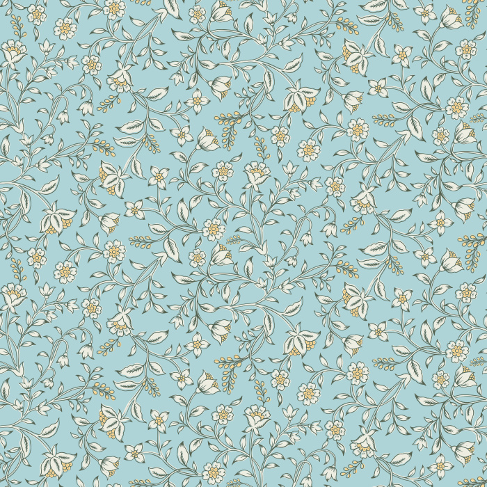 The Folk Blossoms Wallpaper captures the charm of handmade artistry with a delicate floral vine pattern in soft white against a warm honey-brown background.