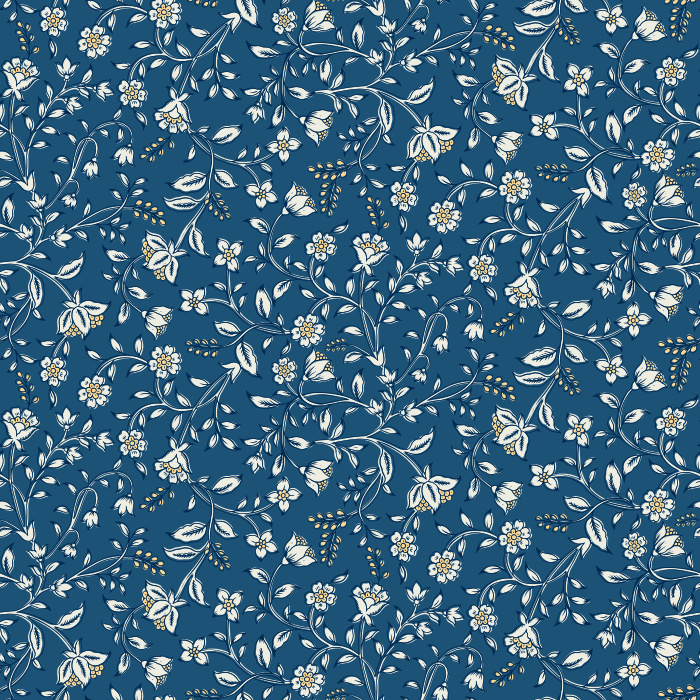 The Folk Blossoms Wallpaper captures the charm of handmade artistry with a delicate floral vine pattern in soft white against a warm honey-brown background.