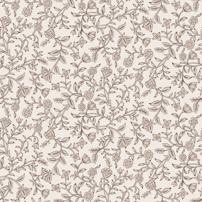 The Folk Blossoms Wallpaper captures the charm of handmade artistry with a delicate floral vine pattern in soft white against a warm honey-brown background.