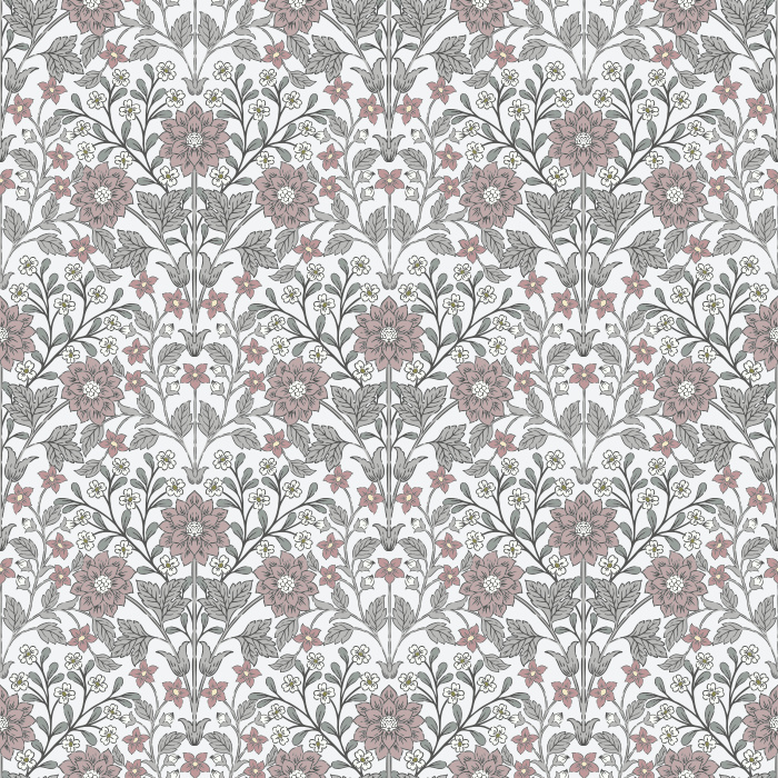 The Fantasy Garden Wallpaper blooms with whimsical charm, featuring golden florals and sage green leaves set against a soft ivory backdrop.