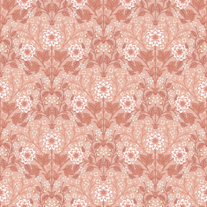 The Fantasy Garden Wallpaper blooms with whimsical charm, featuring golden florals and sage green leaves set against a soft ivory backdrop.