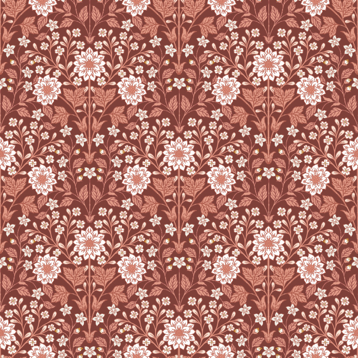 The Fantasy Garden Wallpaper blooms with whimsical charm, featuring golden florals and sage green leaves set against a soft ivory backdrop.