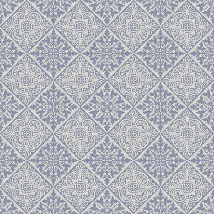 The Textured Pathways Wallpaper brings timeless sophistication to your space with its intricate diamond-tile pattern in muted blue and ivory tones.