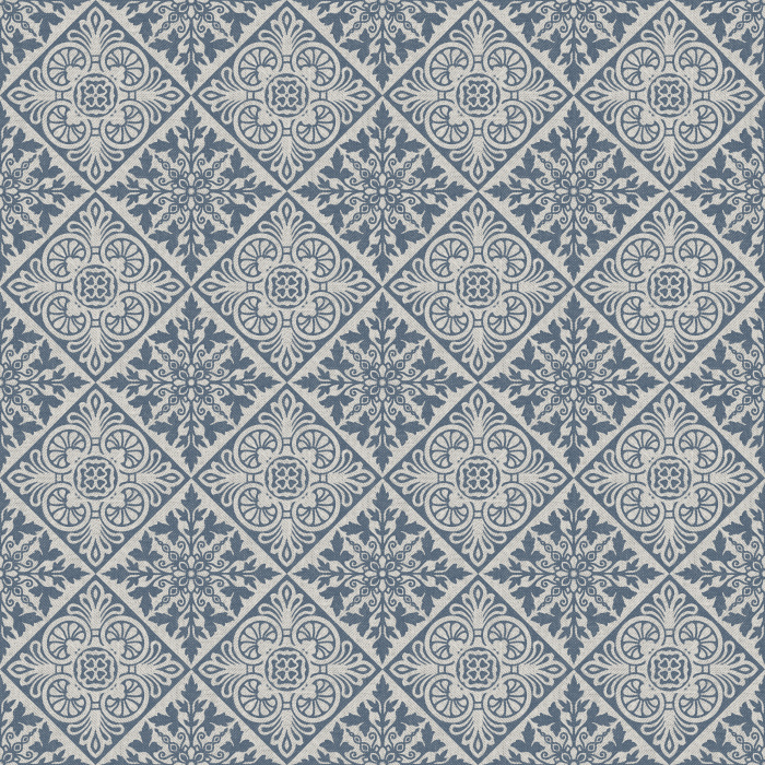 The Textured Pathways Wallpaper brings timeless sophistication to your space with its intricate diamond-tile pattern in muted blue and ivory tones.