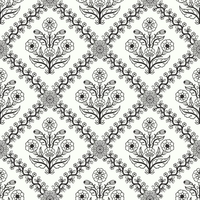 The Floral Legacy Wallpaper captures timeless beauty with its soft, symmetrical floral medallions in muted blue, sage, and beige tones.