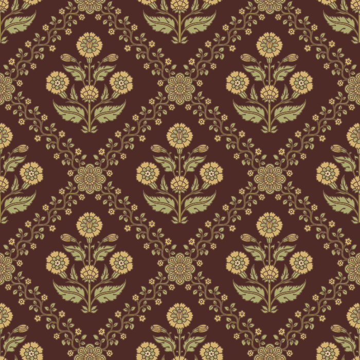 The Floral Legacy Wallpaper captures timeless beauty with its soft, symmetrical floral medallions in muted blue, sage, and beige tones.