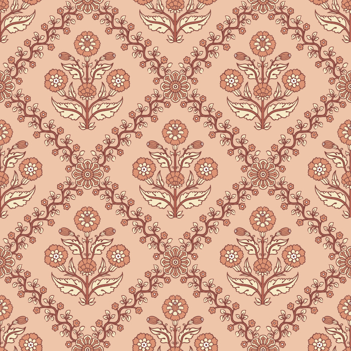 The Floral Legacy Wallpaper captures timeless beauty with its soft, symmetrical floral medallions in muted blue, sage, and beige tones.