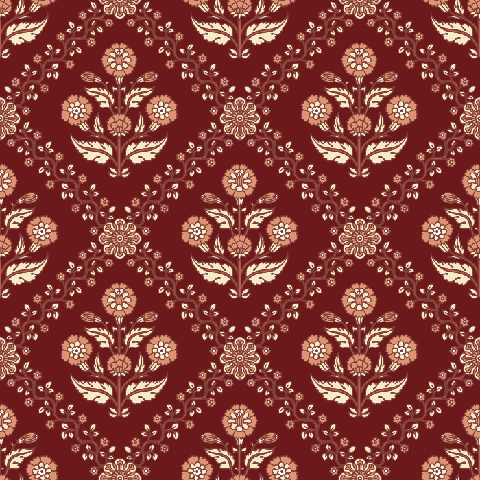 The Floral Legacy Wallpaper captures timeless beauty with its soft, symmetrical floral medallions in muted blue, sage, and beige tones.