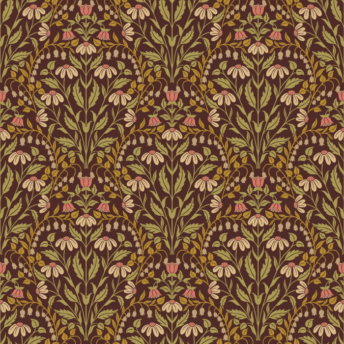 The Summer Wildflowers Wallpaper celebrates nature’s charm with a graceful botanical pattern of coral, sage, and golden florals on a warm ivory backdrop.