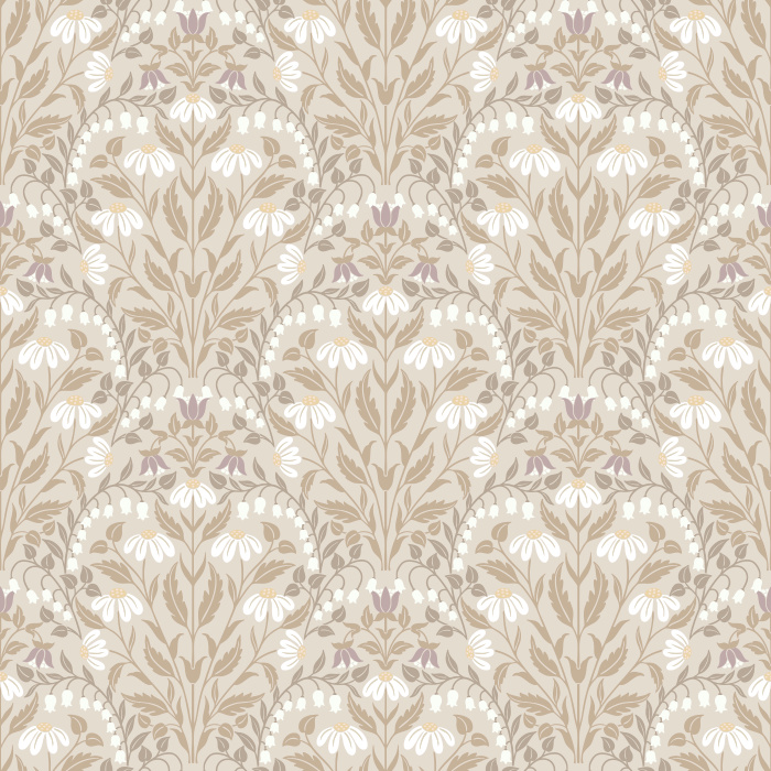 The Summer Wildflowers Wallpaper celebrates nature’s charm with a graceful botanical pattern of coral, sage, and golden florals on a warm ivory backdrop.